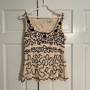 Nanette Lepore Beaded Silk Cream/Black Top, Sz 8